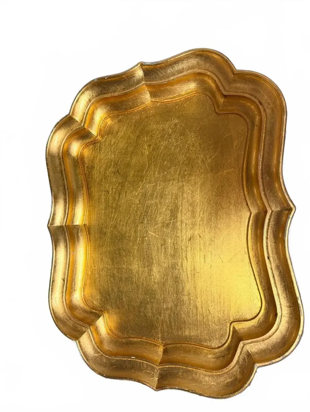 Vintage Gold Decorative Serving Tray with Scalloped Edges